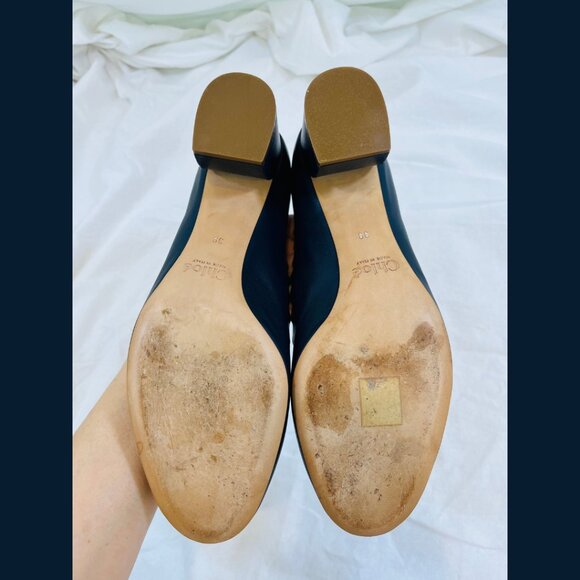 Chloe Scalloped Edge Blue Leather Block Heels - Size 39 - Picture 15 of 16